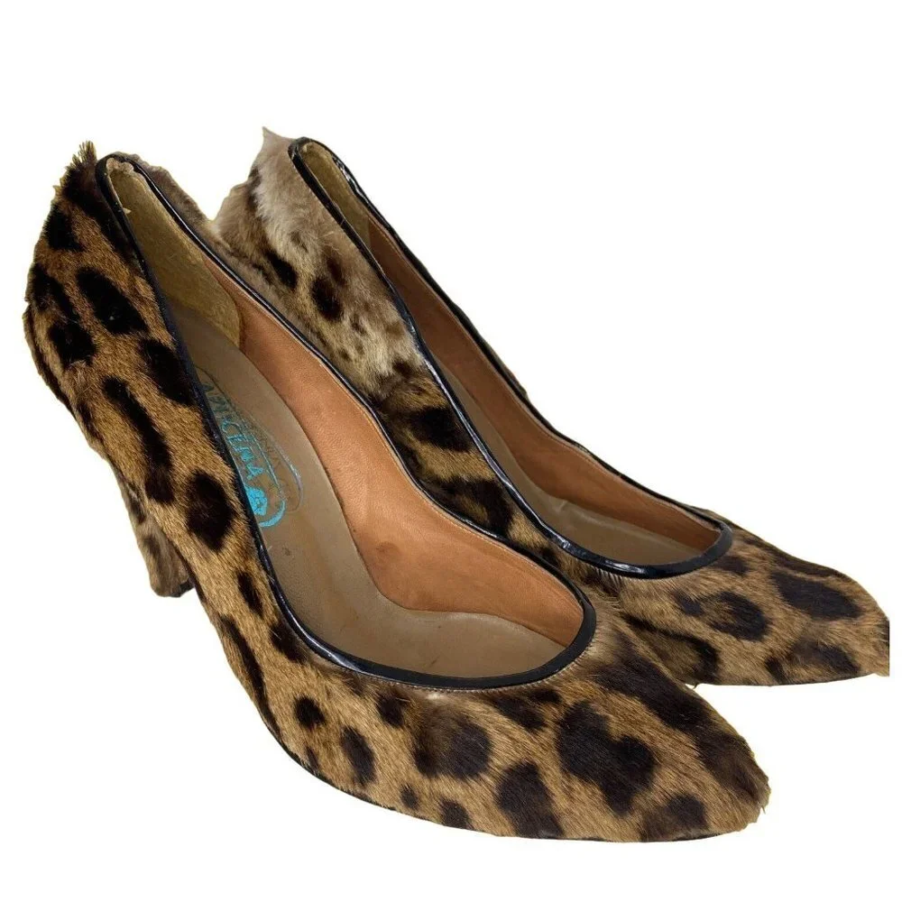Handmade vintage genuine leopard skin pump heels women size‎ 8
